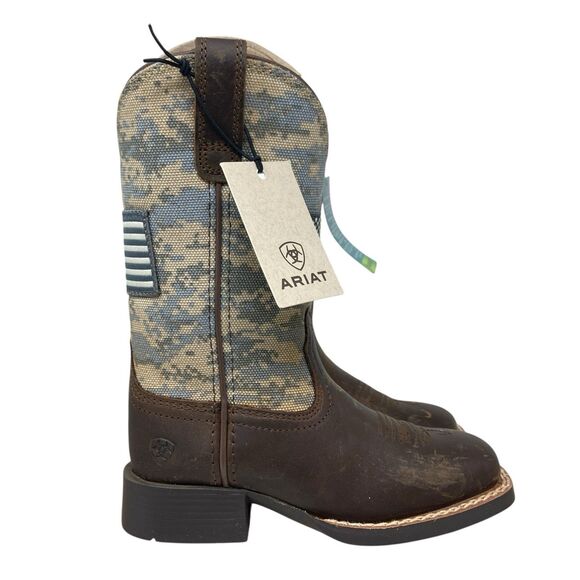 Ariat Kids 8 Western Cowboy Boots 10027279 Brown Camo Flag Leather Square Toe - Picture 3 of 15
